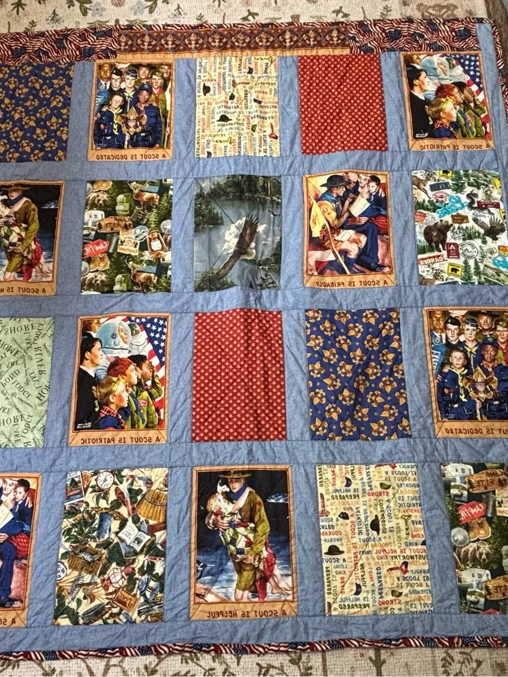 Handmade Boy Scouts Quilt 55x51 Patriotic Patchwork Camping Scout Throw Blanket